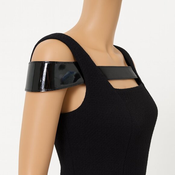 Joanna Mastroianni  Black Dress Glossy Trim Off-Shoulder - Size 8 - Picture 3 of 5